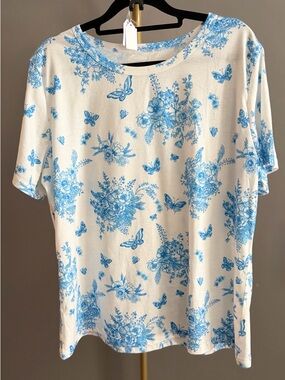 Blue White Floral Butterfly Skort Set XL Cottagecore Lounge Matching Set